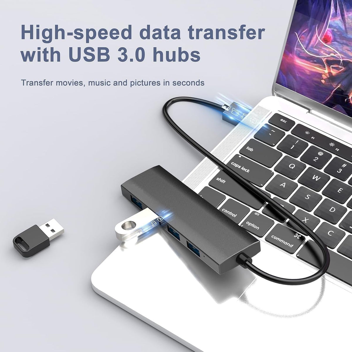 USB 3.0 Hub, 4-Port USB Hub USB Splitter USB Expander Ultra Slim Portable USB Hub for Laptop, Xbox, Flash Drive, HDD, Console, Printer, Camera,Keyborad, Mouse Compatible with Windows, Mac, Linux, etc.