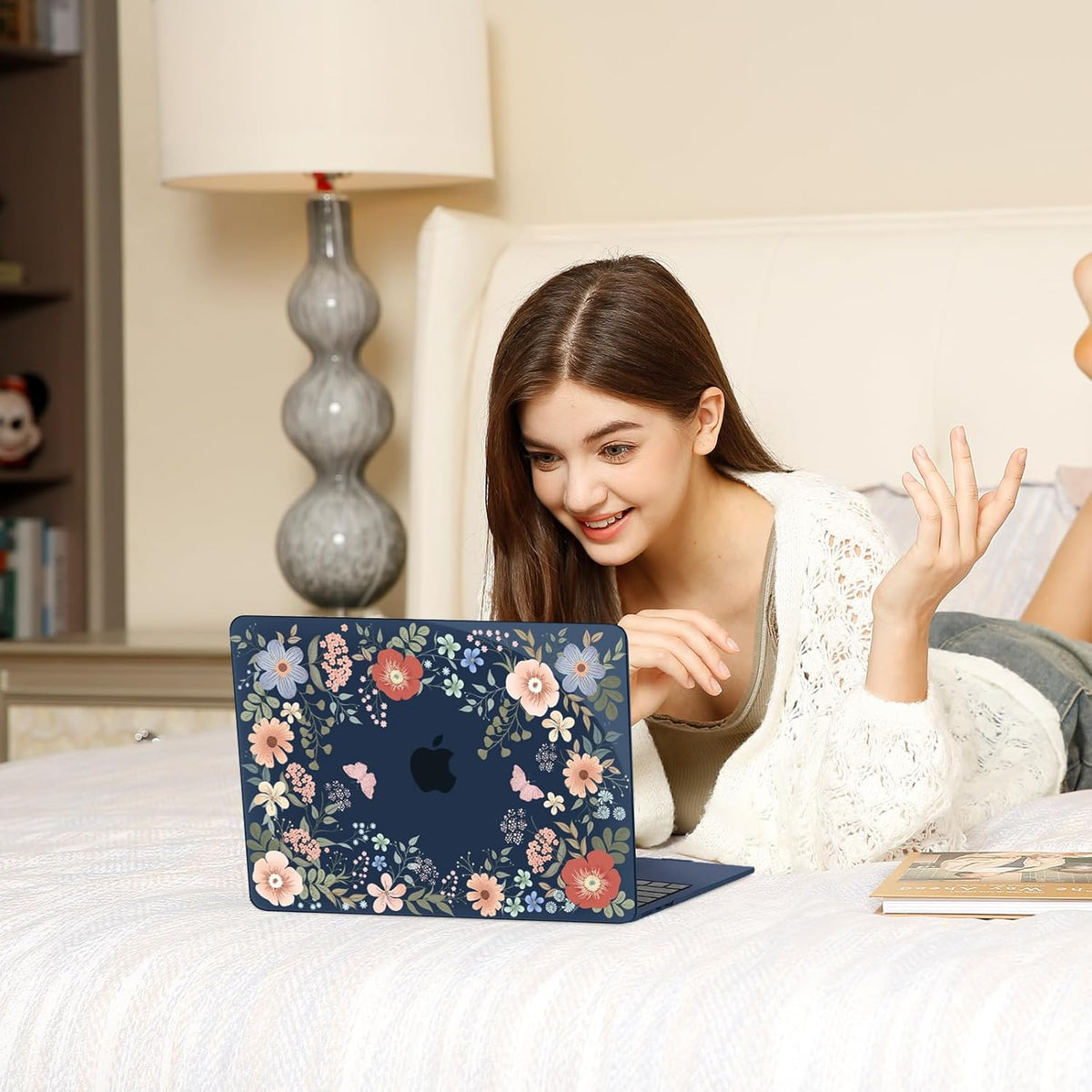 MOSISO Compatible with MacBook Air 13 inch Case 2025 2024 2023 2022 M4 A3240 M3 A3113 M2 A2681, Lush Floral Hard Shell&Keyboard Cover&Screen Protector for MacBook Air 13.6 inch Case, Blue