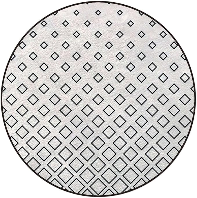 Abstract Rug Round Carpet Trendy Area Rugs Non Slip Soft Floor Carpet Cozy Bath Mat for Indoor Bedroom Living Room Bathroom Floor Mat Geometric Vertical Square ShapedBlack White Diameter 35.5 in