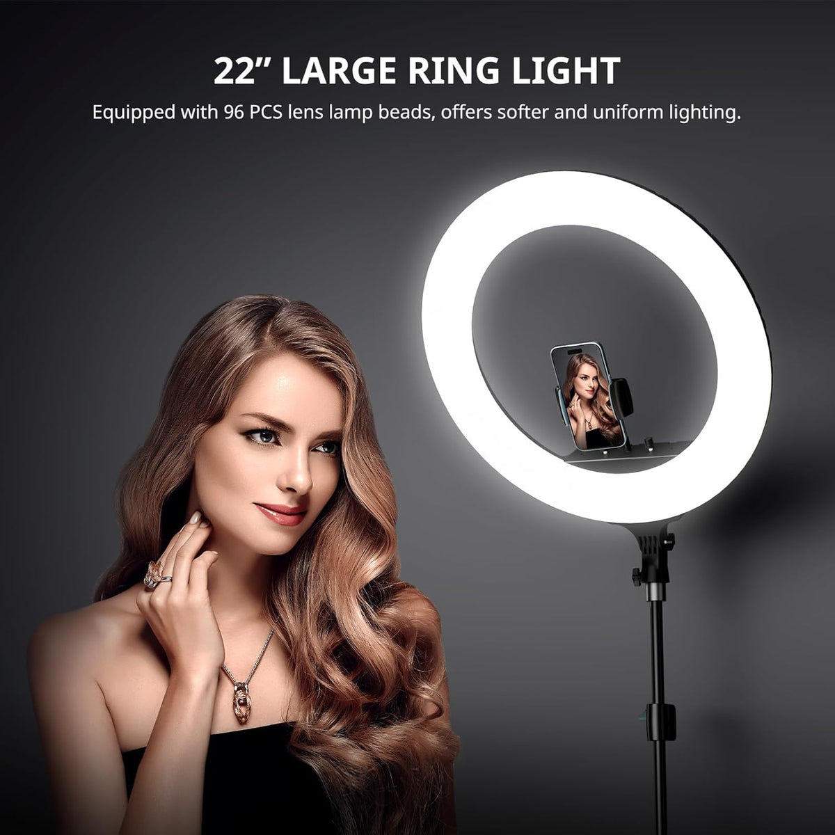 Aureday 22" Big Ring Light with 72" Sturdy Tripod Stand and Sandbag, 65W Large Studio Ringlight with Remote & Phone Holders for Photography/TikTok/YouTube/Tattoo/Barber/Video Recording
