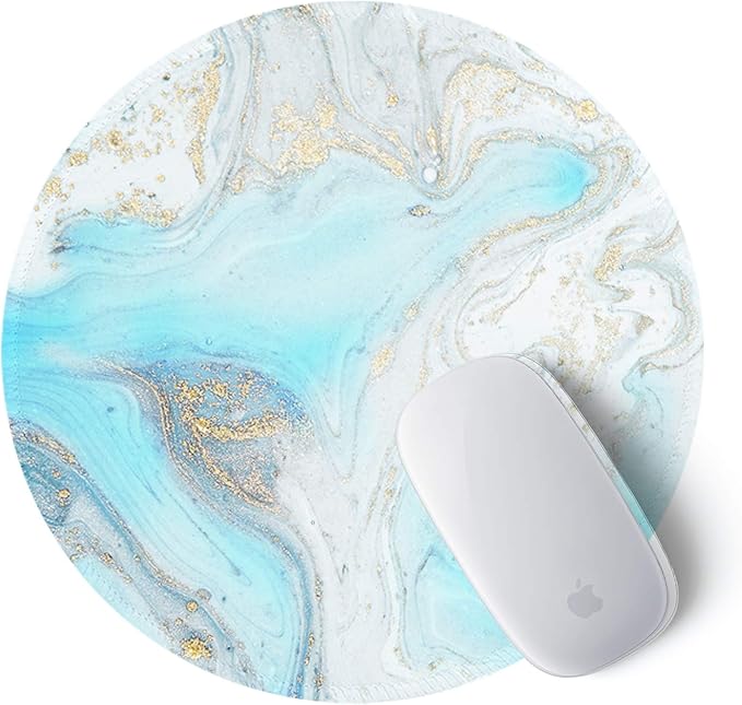 ITNRSIIET Round Mouse Pad with Stitched Edge Premium-Textured Waterproof Non-Slip Rubber Base Desktop Protection Mat Diameter 8.7 inches, Modern Marbling Light Blue