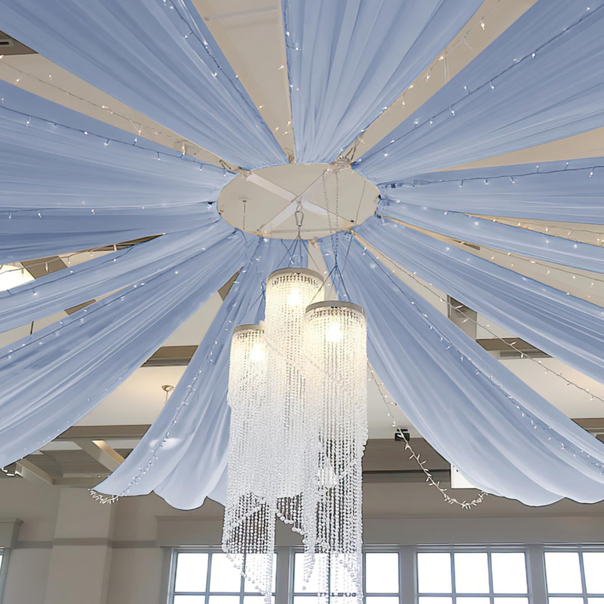 Fanqisi Dusty Blue Ceiling Drapes 6 Panels 5ftx15ft Wedding Arch Draping Fabric Chiffon Wedding Drapes Curtain Decorations with