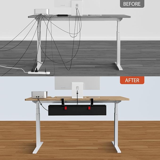 Univivi No Drill Under Desk Cable Management Tray, 28" Cord Organizer for Table, Clamp/Screw Mount Desk Cable Management, Premium Fabric Cable Management Tray for Office, Home