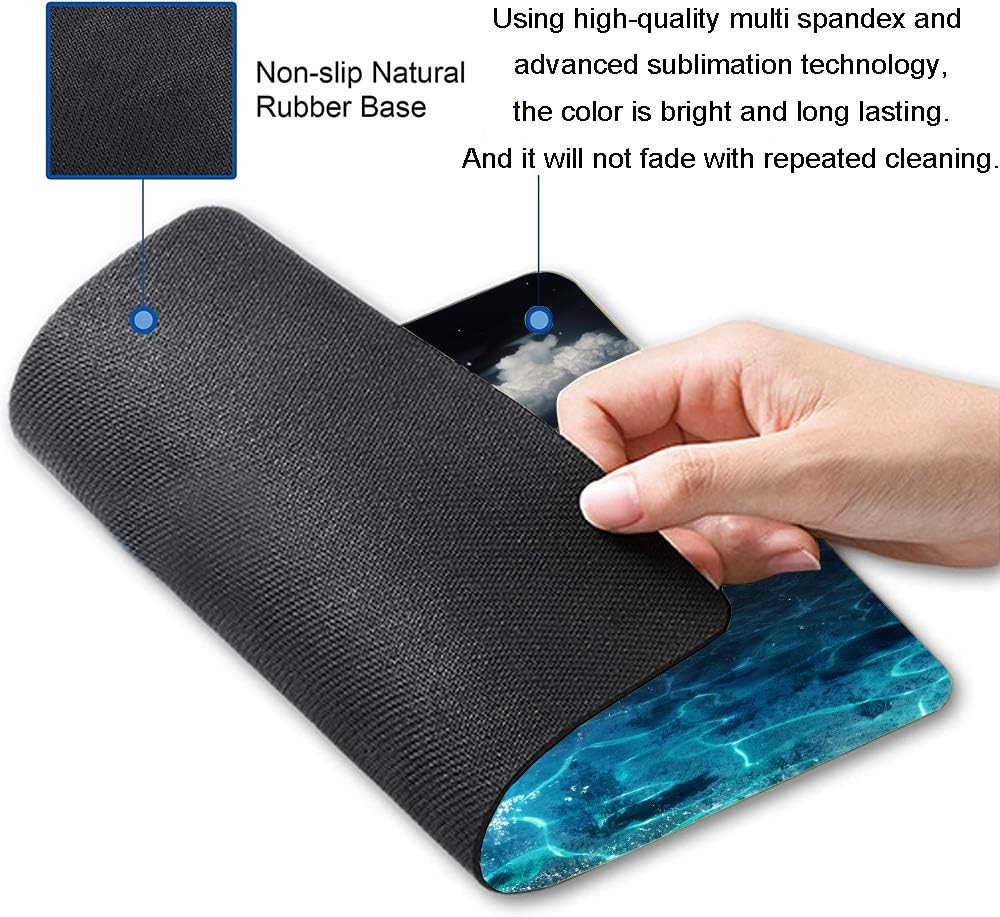 Moon Illuminating The Clear Blue Ocean Design Mouse Pad, Mouse Mat Square Waterproof Non-Slip Rubber Base MousePads for Computer Laptop Men Women Kids
