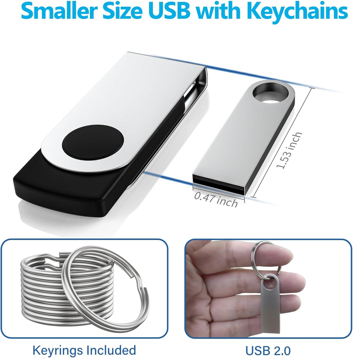 ABLAZE 4GB Flash Drive 2 Pack, Metal USB 2.0 Thumb Drives with Keychains USB Stick Pendrive (Sliver)