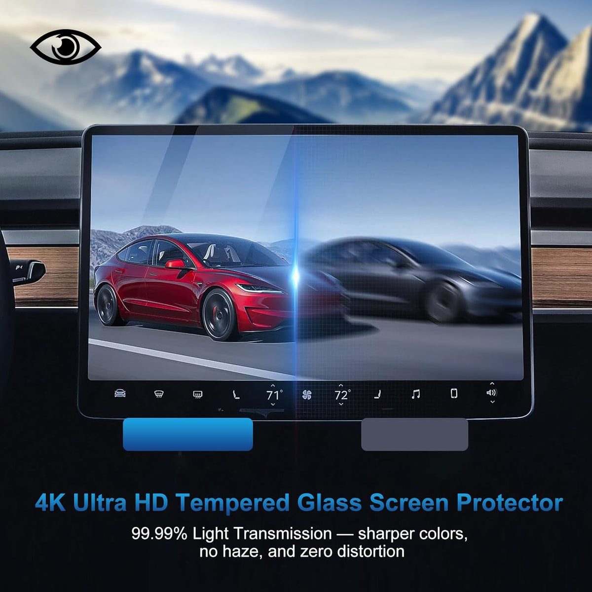 Screen Protector for Tesla Model 3 (2017-2023) / Model Y (2020-2024), Tesla Protector Accessories, Navigation Touchscreen Tempered Glass, Auto-Align Installation, Anti-Fingerprint