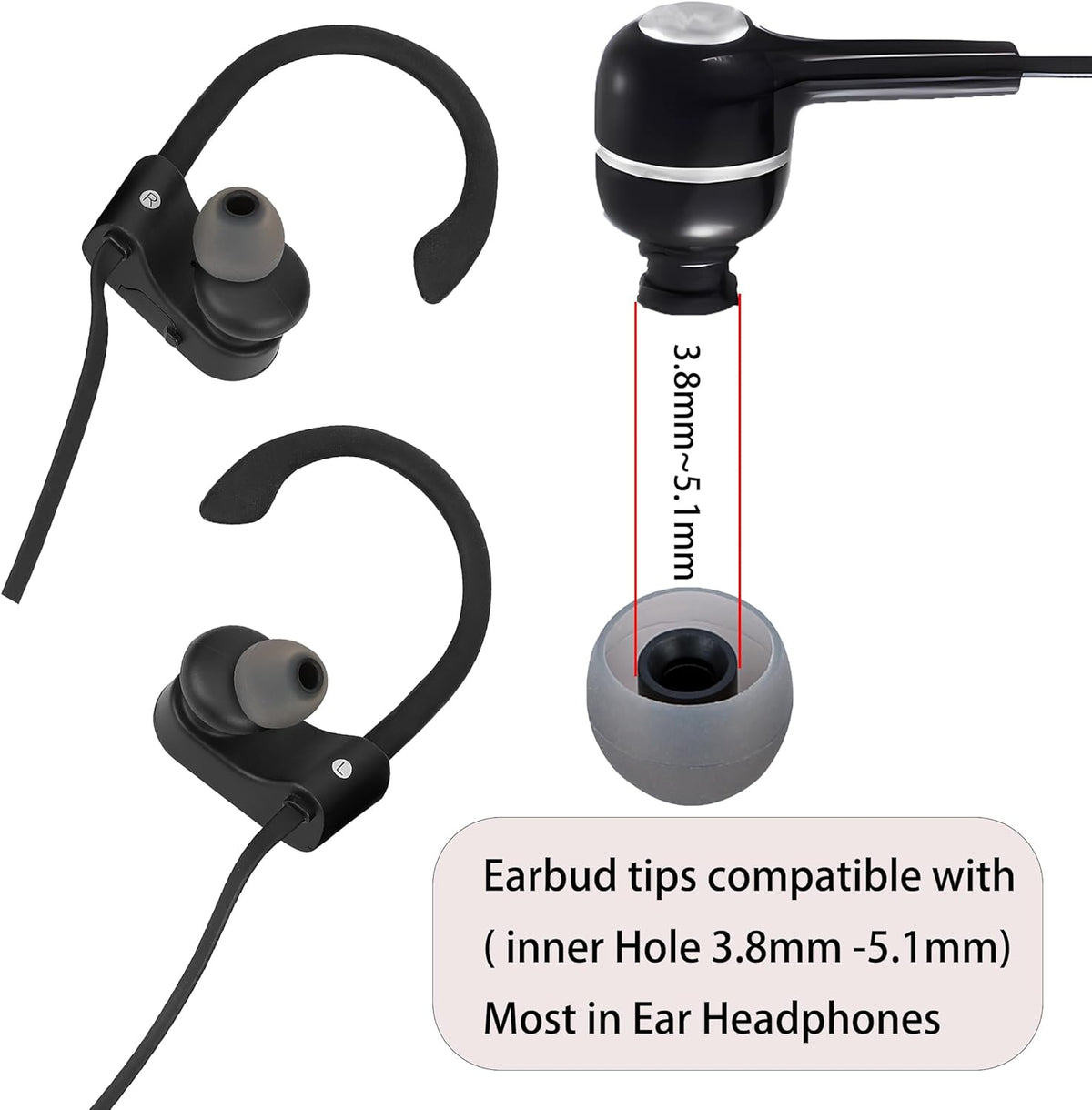 Earbud Replacement Tips Silicone Earbud Tips Eartips Fit Most in-Ear Earbuds(Inner Hole 3.8mm -5.1mm) Headphone Earbuds Rubber Tips 9 Pairs S M L