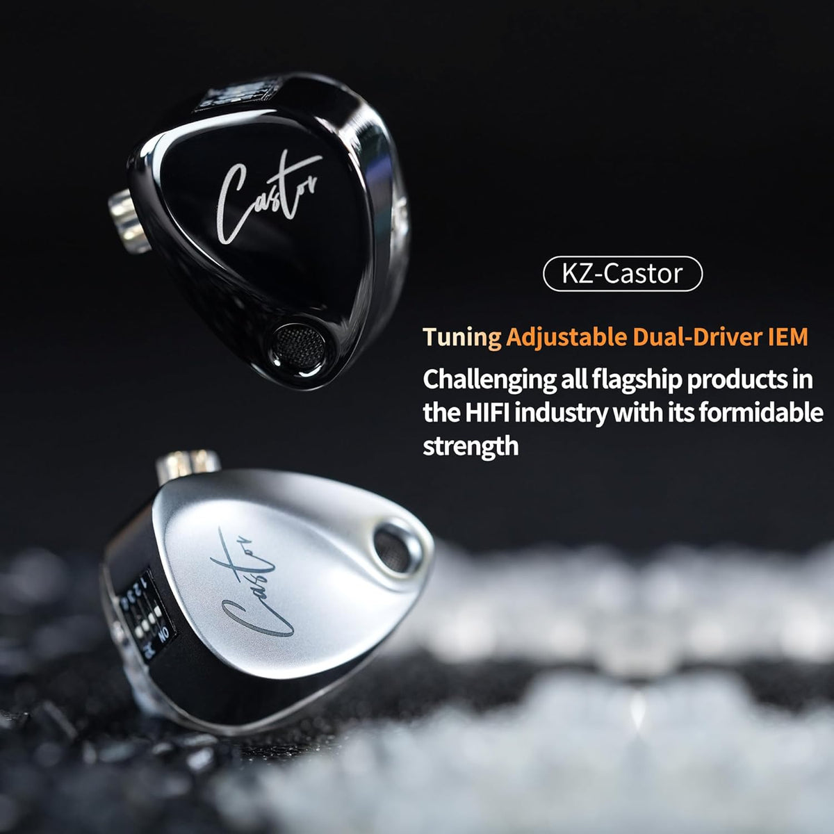 KZ Castor in Ear HiFi Earphone 2DD Dynamic High-end Tunable IEM Earphones in Ear Monitor Headphones with Silicone Tips Detachable Cabel IEMs for Singer Musician DJ On Stage (Silver, Without Mic)