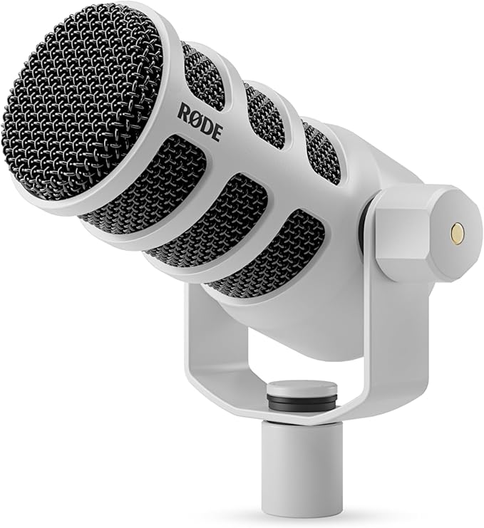 Rode PodMic Cardioid Dynamic Broadcast Microphone (White) with XLR Cable and StreamEye Polishing Cloth