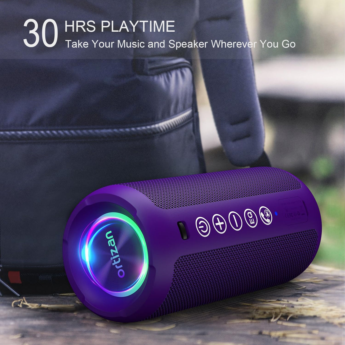 Ortizan Portable Bluetooth Speaker: IPX7 Waterproof, 24W Loud Sound, Deep Bass, Bluetooth 5.3, LED Lights, Wireless Stereo Pairing, 30H Playtime, for Home/Outdoor/Party/Beach, Birthday Gift (Purple)