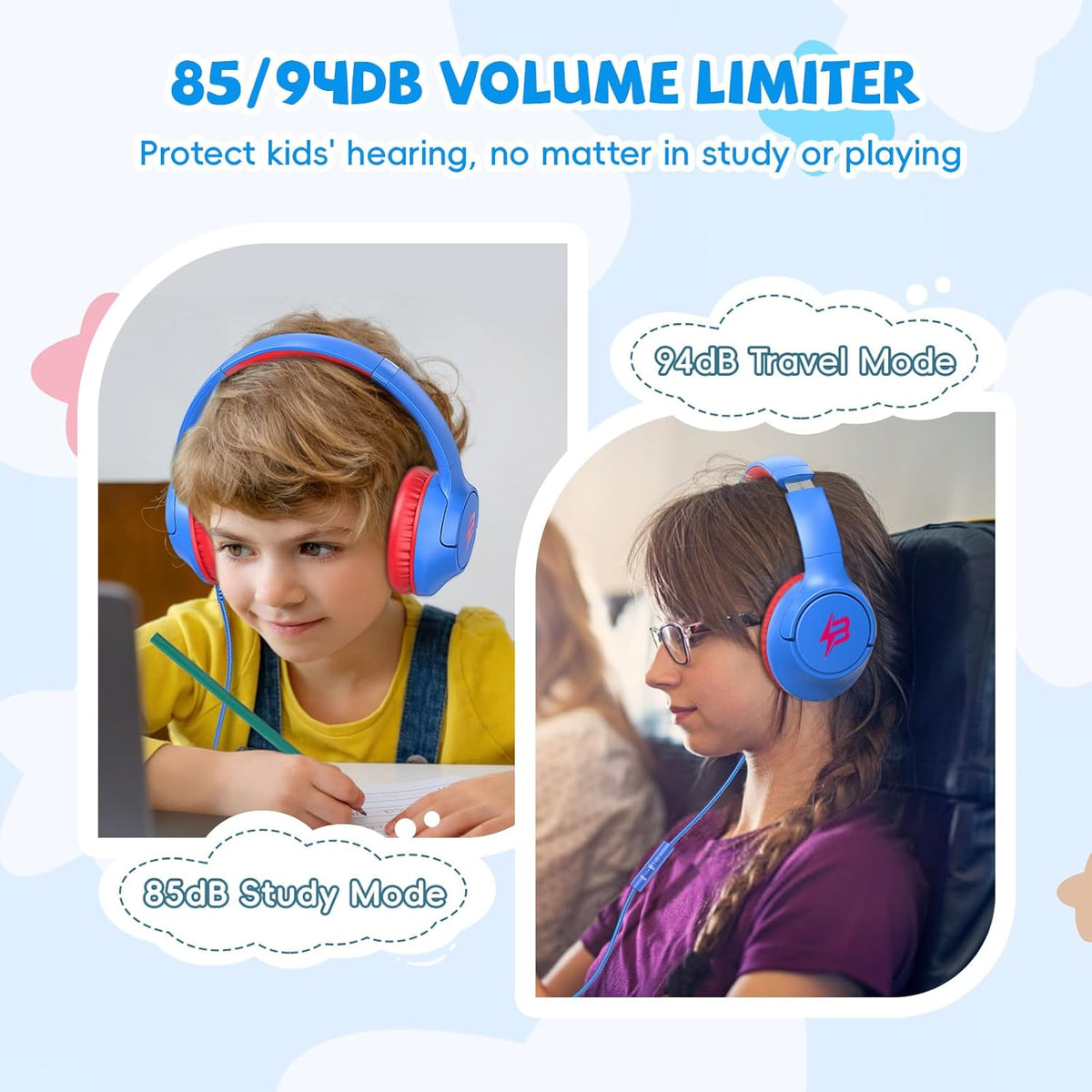 85/94 3.5mm Kids Headphones for School, dB Volume Limit, Wired Over Ear Headphones for Kids Boys Girls with Microphone