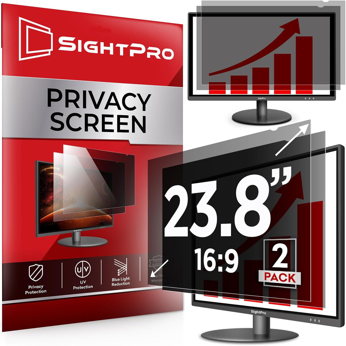 23.8 Inch 16:9 [2 Pack] Computer Privacy Screen Filter for Monitor - Privacy Shield and Anti-Glare Protector