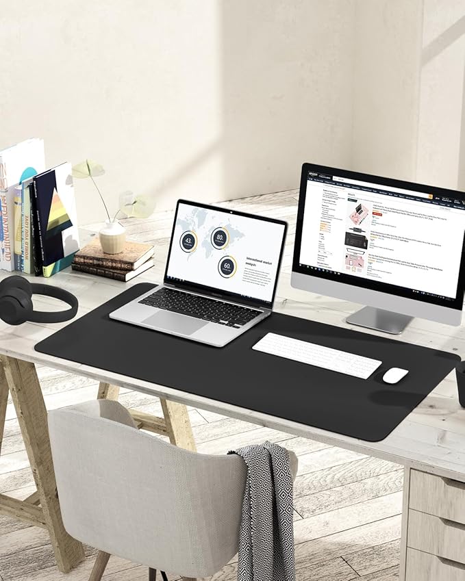 YSAGi Non-Slip Leather Desk Pad L Size, Waterproof Laptop Computer Desk Keyboard Mat, Table Protector Blotter Mat, Large Mouse Pad for Office/Work/Home/Decor(Black, 35.4" x 17")