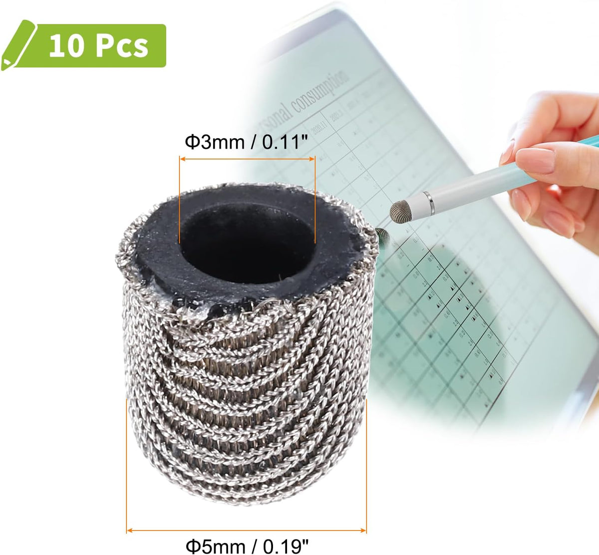 MECCANIXITY 10pcs Replacement Fiber Mesh Tips for Stylus Pens 5mm Suitable for Capacitive Touch Screen,High Sensitivity,Soft,No Scratch Screen Pen Tip