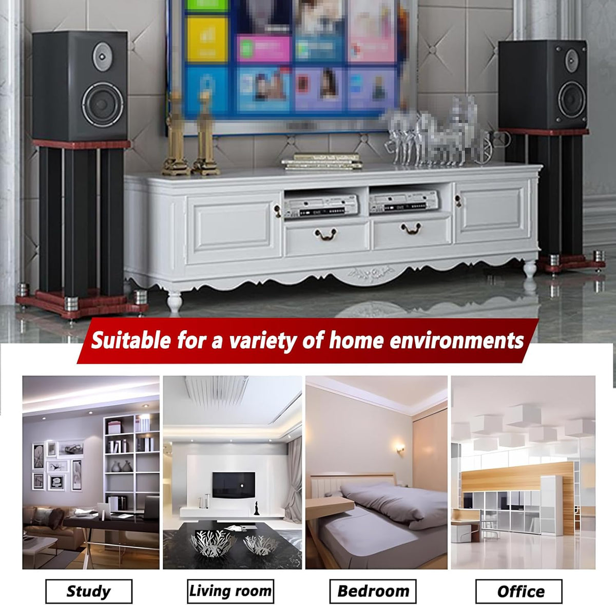 A Pair of Universal Speaker Stands, Heavy Duty Speaker Stands Holds Bookshelf Speaker Satellite Speaker Large Speaker, Vibration-Absorbing MDF Design, Holds 88lbs Speaker (Teak, 30cm/11.8in)