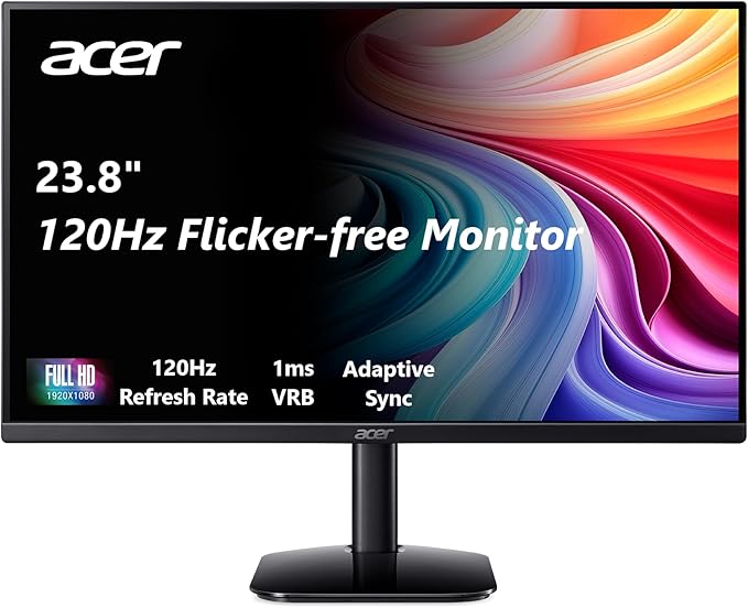 acer KB242Y - 23.8 Inch IPS Zero-Frame Full HD (1920 x 1080) Monitor | Tilt | Up to 120Hz Refresh | 1ms (VRB) | sRGB 99% | HDMI &amp VGA Ports | Adaptive-Sync Support (FreeSync Compatible)