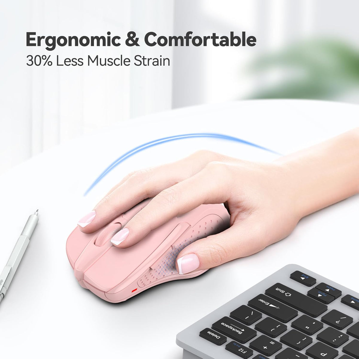 TECKNET Wireless Mouse, 2.4G Ergonomic Optical Mouse, Computer Mouse for Laptop, PC, Computer, Chromebook, Notebook, 6 Buttons, 24 Months Battery Life, 4000 DPI, 6 Adjustment Levels