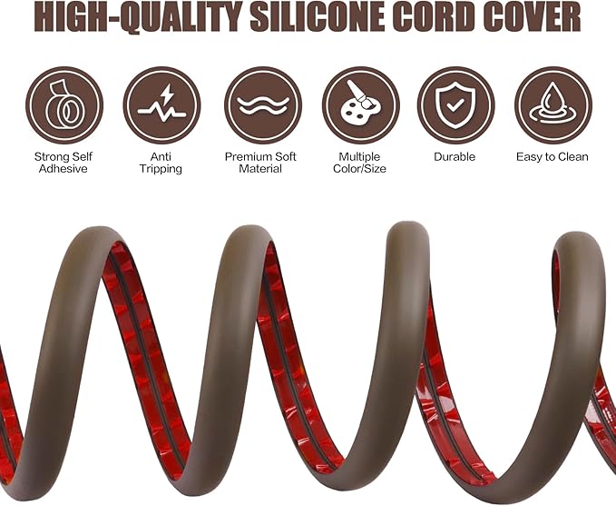 Floor Cord Cover Cable Cavity Self Adhesive Cord Hider Floor 10FT Floor Cable Management Power Cord Protector Floor Electric Cord Covers for Offices, Gym, Exhibitions (CoffeeBrown, 1.18" x 10')