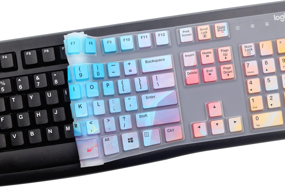 Silicone Keyboard Cover for Logitech K120 & MK120 Ergonomic Desktop USB Wired Keyboard, Logitech K120 & MK120 Keyboard Protective Skin US Layout (NOT Fit Other Model)-Colorful