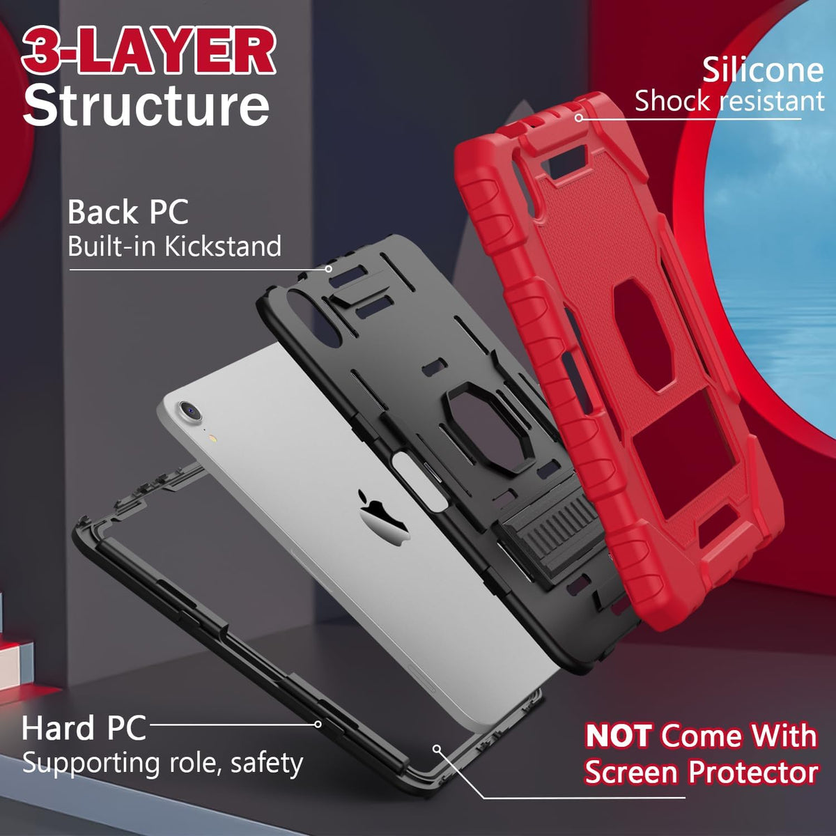 Grifobes Case for iPad Mini 7 (A17 Pro) 2024 / Mini 6 2021 8.3 inch, Heavy Duty Shockproof Rugged Cover with Pencil Holder Stand, for I Pad Mini 7th/6th Gen 8.3" Case for Kids Boys (Red+Black)