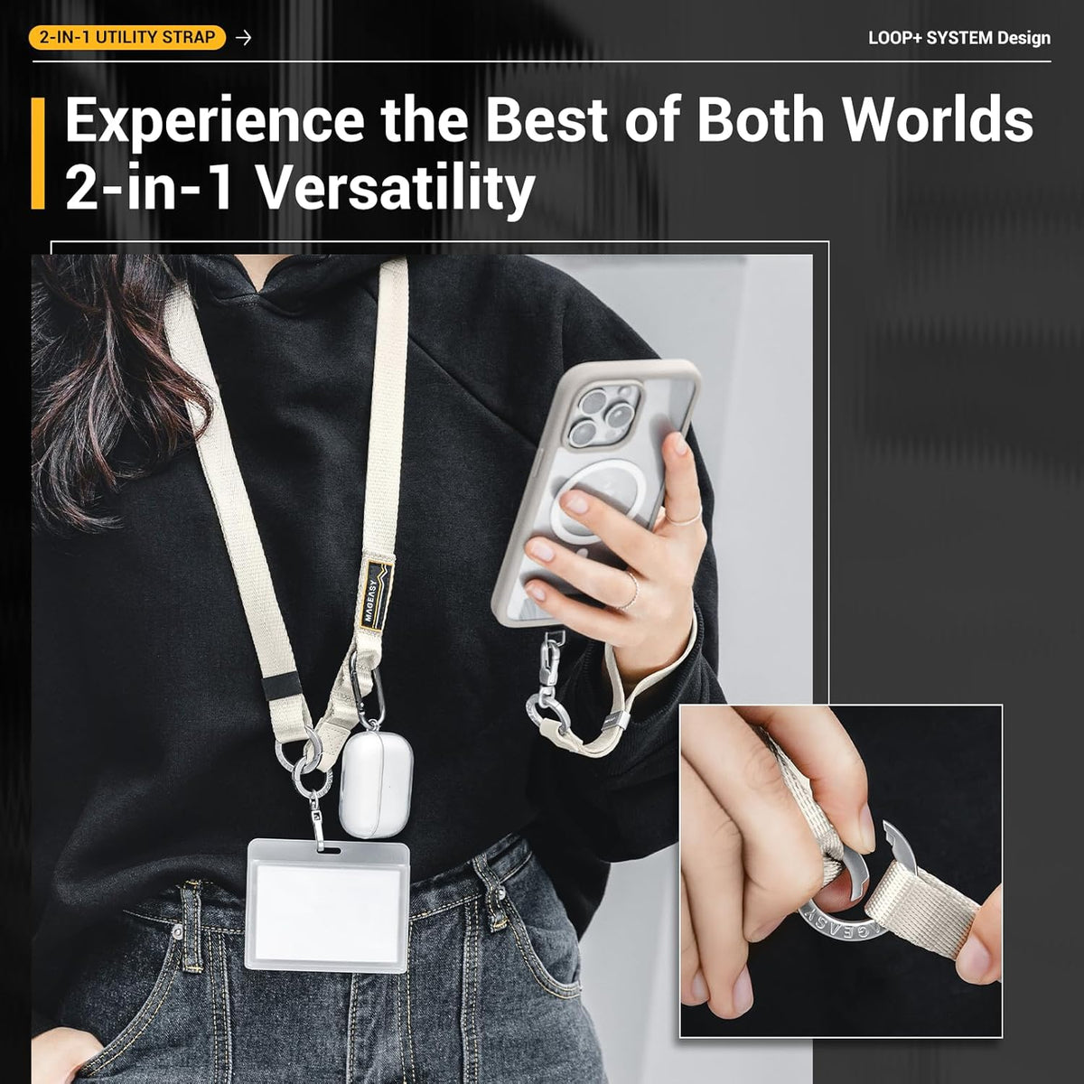 MAGEASY 2-In-1 Cell Phone Lanyard Crossbody - Universal Crossbody Phone Strap & Phone Wrist Strap with Built-in Keychain, Phone Tether Tab | Anti Drop & Anti Theft for Daily & Outdoor Activities