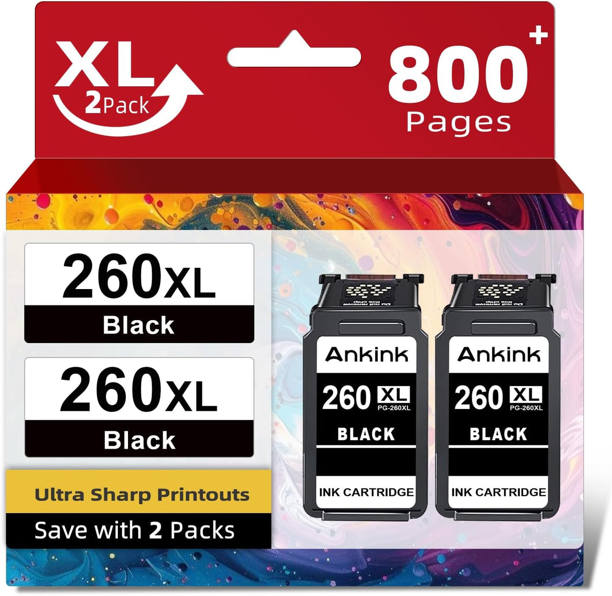 Ankink Compatible Ink Cartridge Replacement for Canon 260 260XL PG260 XL PG 260 Black Cartridges for Cannon TR7020a TR7022 TS6400 TS6420 TS6420a TS5300 TS5320 All in One Printer (2 Black)