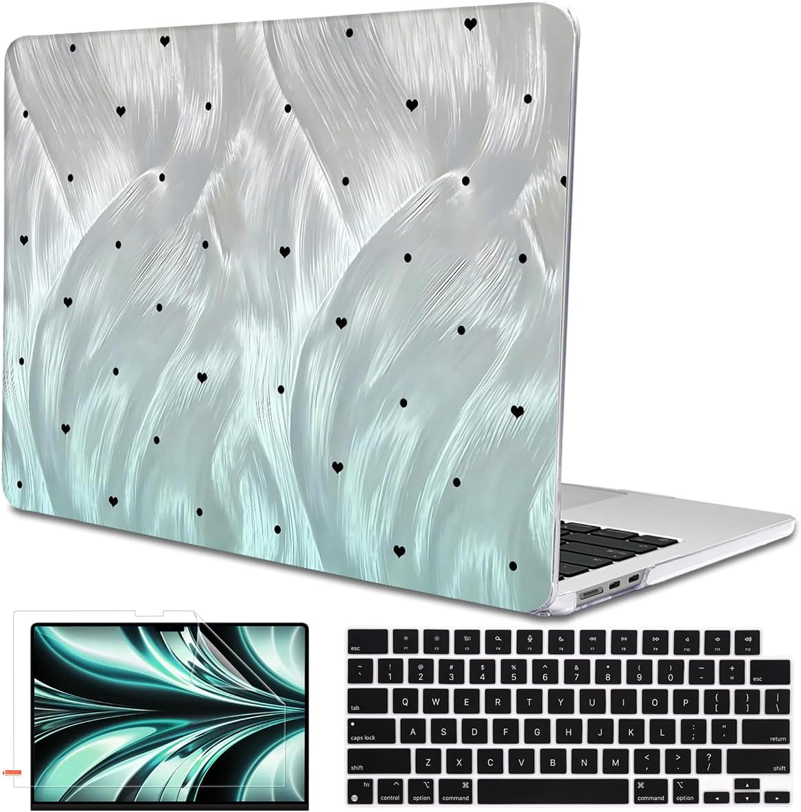 for MacBook Air 13.6 Inch Case 2025 2024 2023 2022 Release Models: M4 A3240 A3113 M3 A2681 M2, Plastic Hard Shell Case Cover for Mac Air 13.6 Retina Display & Touch ID，Silver Green Gradient
