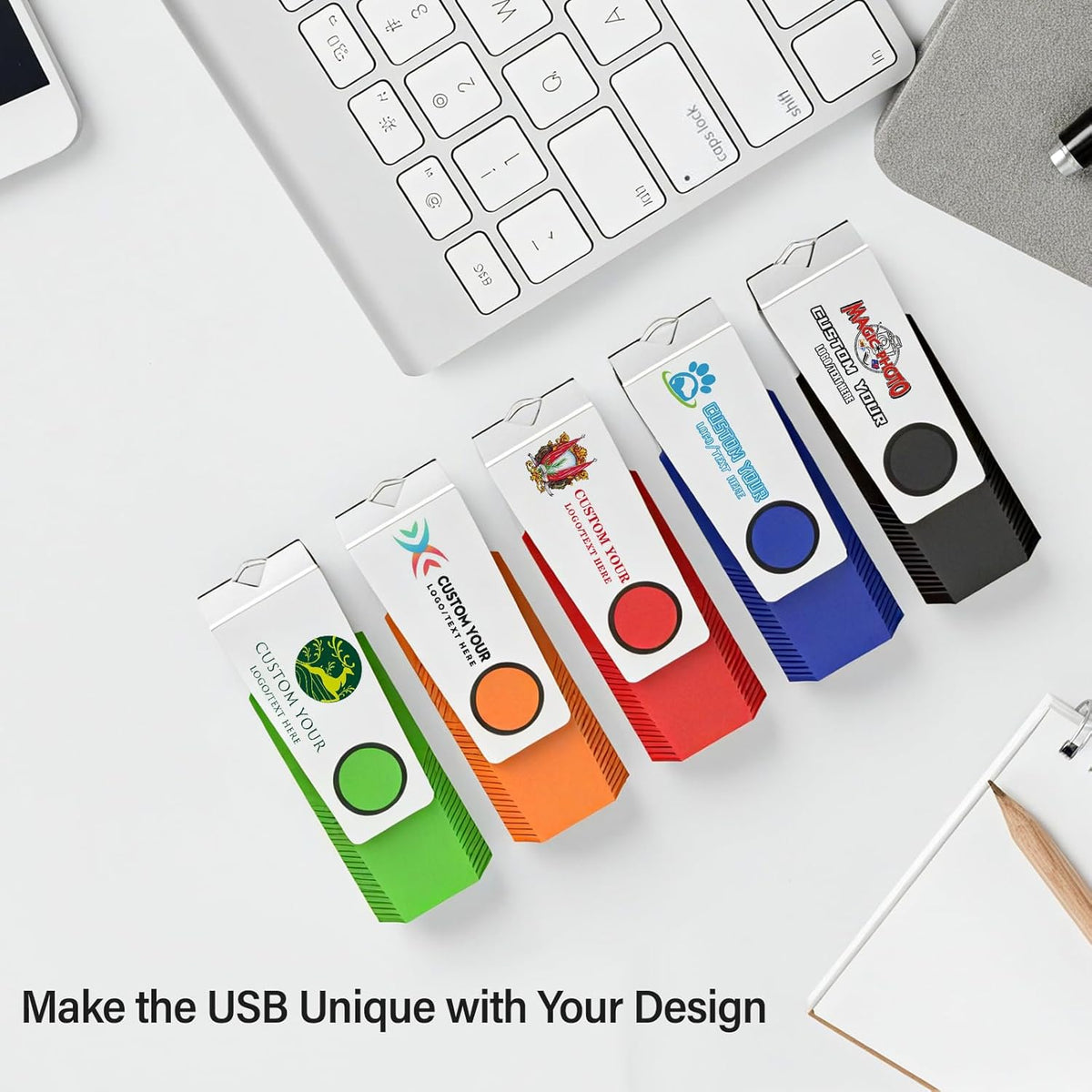 Customizable Flash Drives 16GB, Wooolken Personalized USB 2.0 Drive 10/20/50/100 Pack, Custom Thumb Drive Engraved Logo USB Drive (Mixcolors)