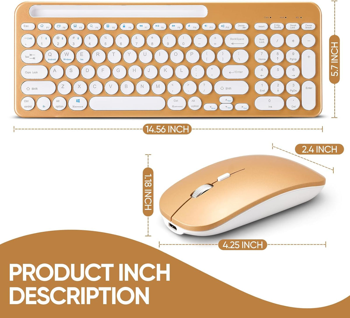 Guiheng 5.0 3.0 +2.4G) Wireless Keyboard and Mouse Combo with Phone Tablet Holder, Rechargeable Dual-Mode (Bluetooth