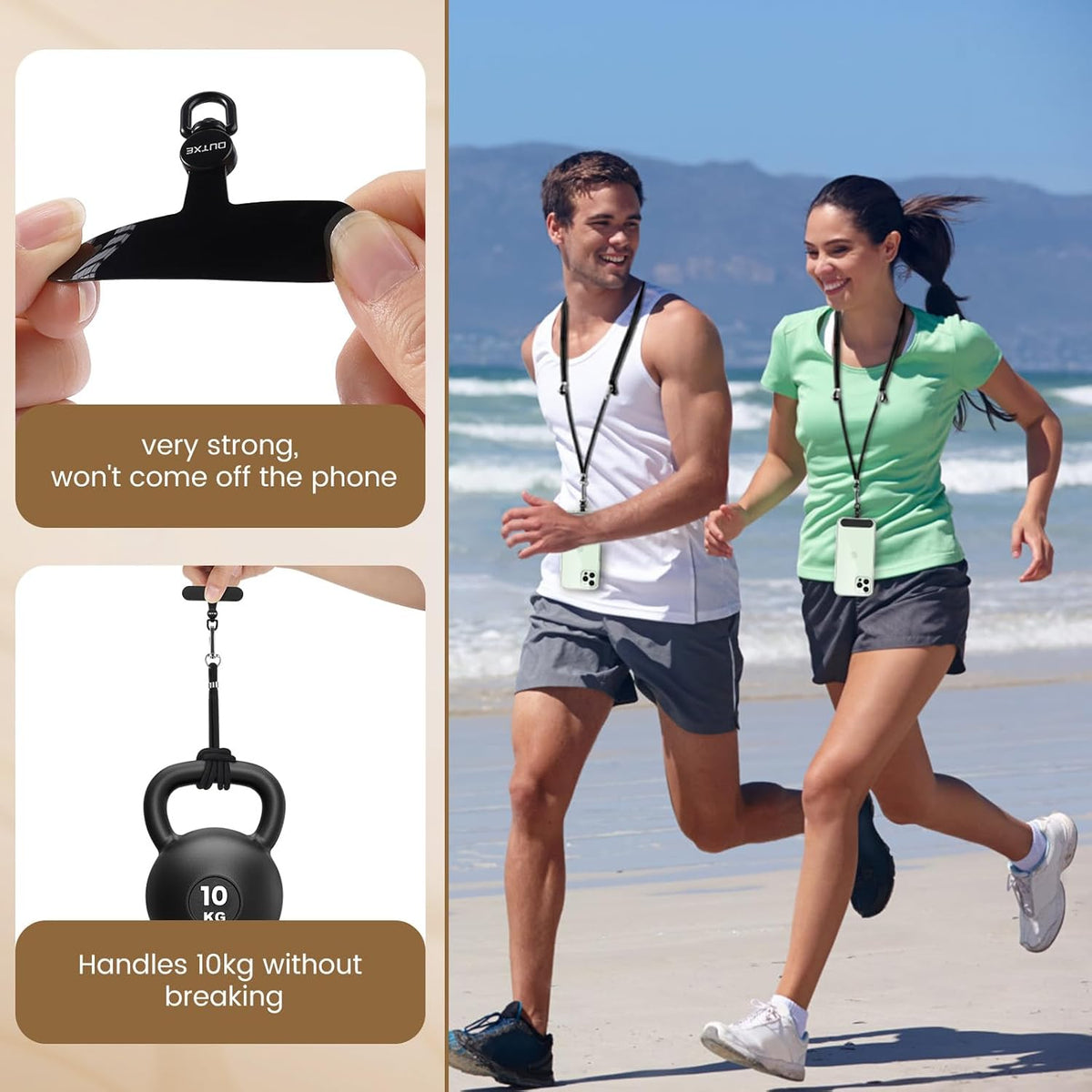 OUTXE Phone Tether Tab Rotatable 360°, 4 Pack TPU Phone Lanyard Patch for Phone Strap Compatible iPhone & Other Cell Phone Black