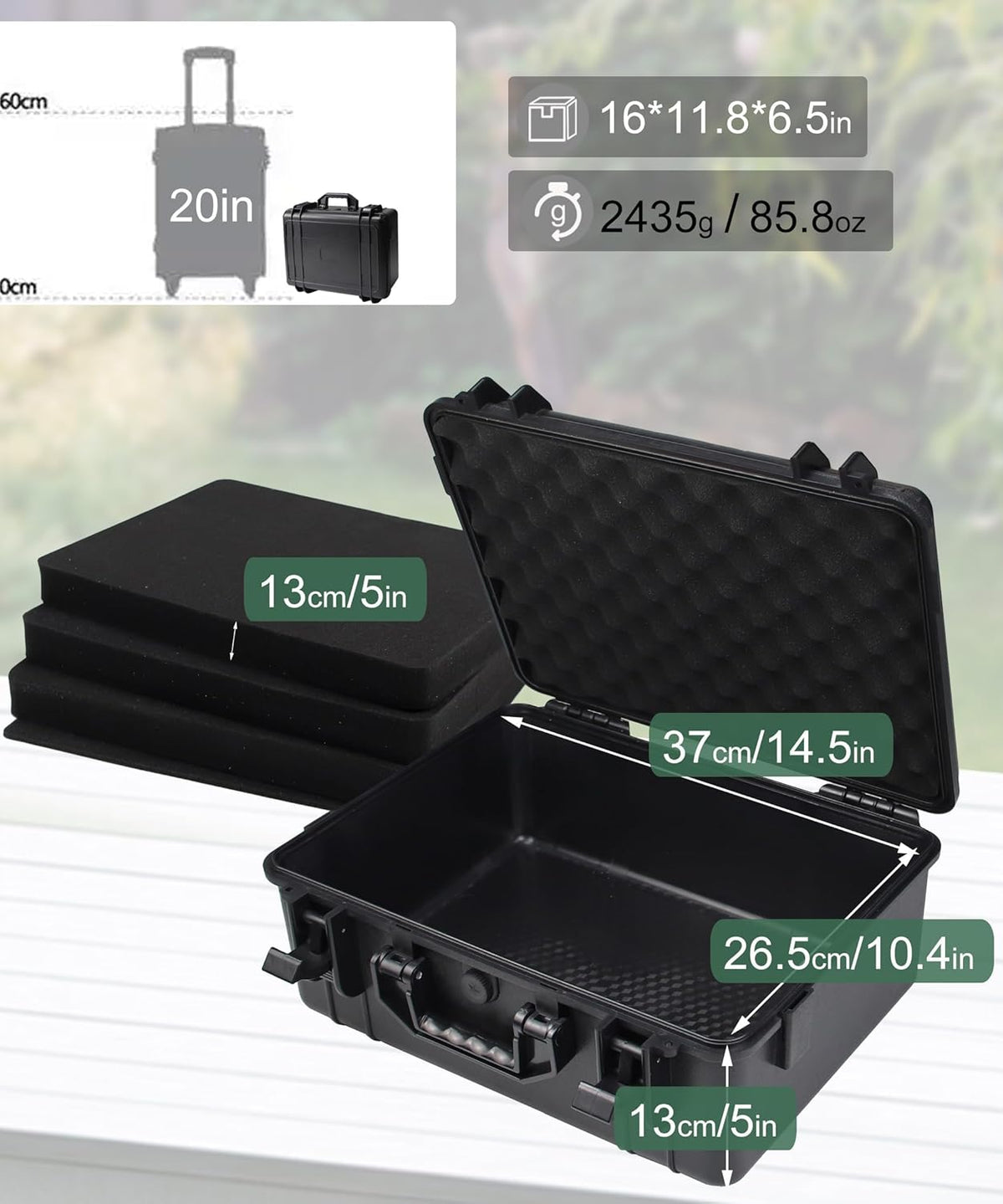 Hard Case with Foam Camera Hard Case Large Waterproof Protective Case Travel Camera Cases Hard Shell Equipment Foam Case for Electronics, 16" L x 11.8" W x 6.5" H
