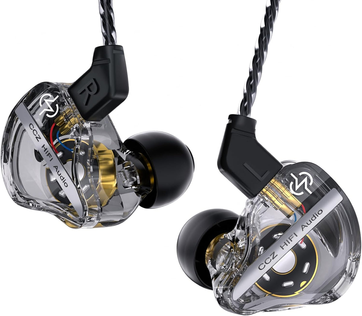 CCZ DC01 Pro in Ear Monitor Headphones, iems for Gaming, Professional Gaming Earbuds Super Bass Wired Earphones with 1DD, Patent Ear fins, Ear tips, for Singers Musicians Podcaster (black without mic)