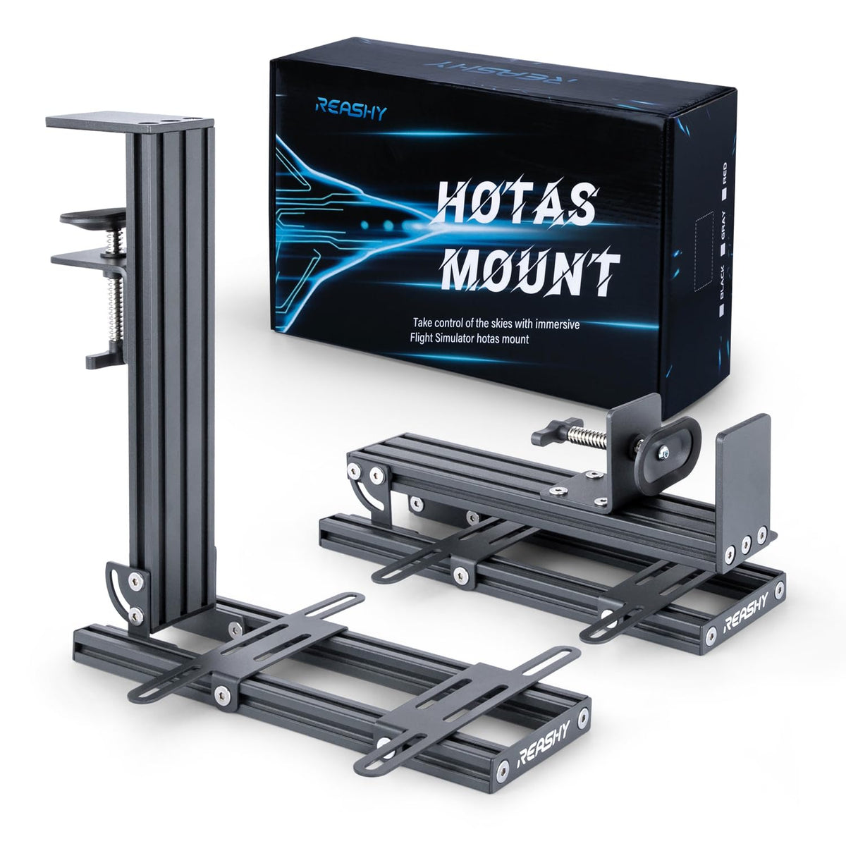 Reashy Hotas Mount, Joystick Mount, Aluminum Flight Stick Desk Mount for Logitech X56, X52, X52 Pro, Thrustmaster T.1600M, TCA, T.Flight Hotas One, 4, X, Airbus, VKB Gladiator Nxt (Gray)