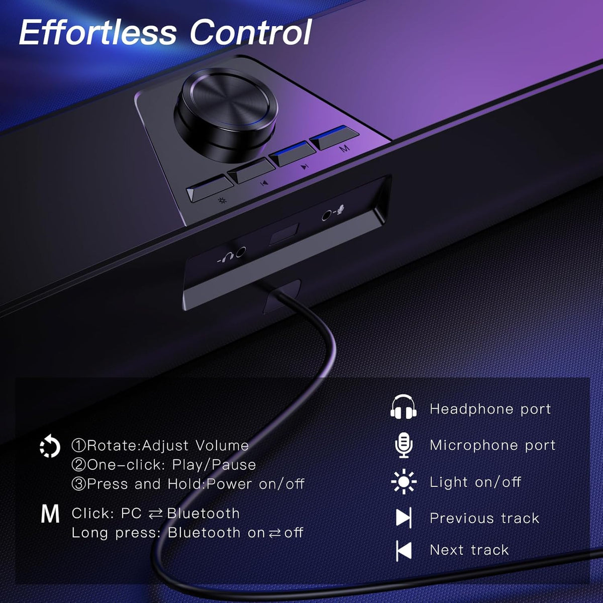 Computer Speakers for Desktop,PC Speakers Gaming Sound bar with Colorful Light,USB Speaker with Bluetooth for PCs Monitor Laptop Tablets,Wired Bluetooth Speaker for Phones(Type-C Adapter Included)