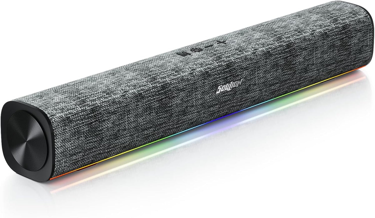 SOULION R100 Plus Computer Speakers with Dynamic RGB Light, Rechargeable Bluetooth Speaker with Switch Button, Clearly Sound Soundbar for Desktop Monitor, PC, Tablets(3.5mm Aux Connection Included)