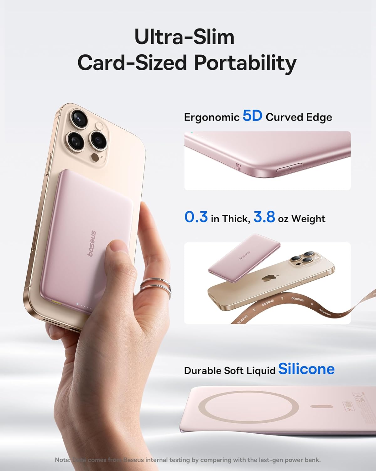 Baseus Picogo Power Bank, 0.3" Ultra Slim 5000mAh MagSafe Portable Charger with USB-C Braided Cable, Card-Size Magnetic Battery Pack, Alloy Wireless Fast Charger for iPhone 16/15/14/13/12, Lightweight