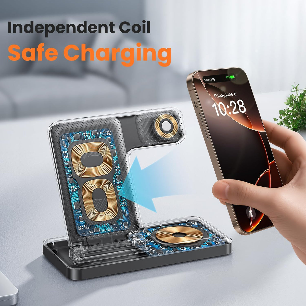 DUMTERR 3 in 1 Wireless Charger for iphone 16 15 14 13 12 11 XR 8, Apple Charging Station for Apple Watch 10/9/Ultra/8/7/SE/6/5/4 & AirPods Series, Wireless Charging Station for Multiple Devices Apple