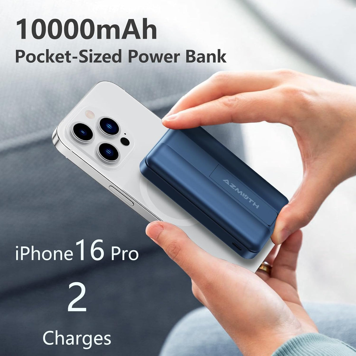 Azmuth Wireless Portable Charger with Stand, Slim 10000mAh Magnetic Power Bank for Magsafe, 22.5W Fast Charging Battery Pack with Digital Display Compatible with iPhone 16/15/14/13/12 Series