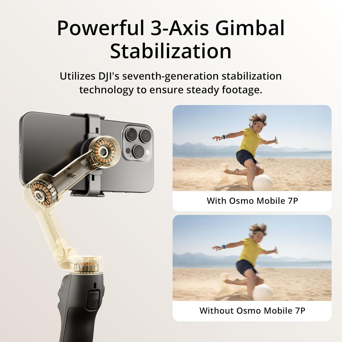 DJI Osmo Mobile 7P Gimbal Stabilizer for iPhone, Android, Native Tracking, Lighting, 3-Axis Phone Gimbal, Quick Launch, One-Tap Edit, Built-in Extension Rod & Tripod, 10hrs Use, Phone Charging