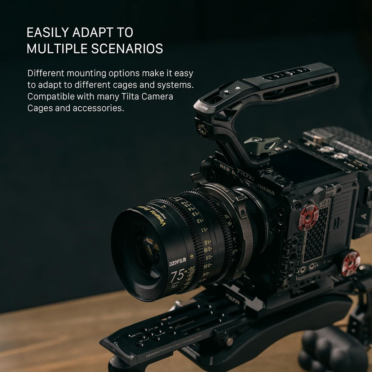 Tilta Xeno Top Handle for Filmmakers & Cameras - Black | Aluminum Alloy and Silicone Build | 1/4″-20 and 3/8″-16 Threads w/Locating Points | Safety Release Pin | Comfortable Handling (NATO)