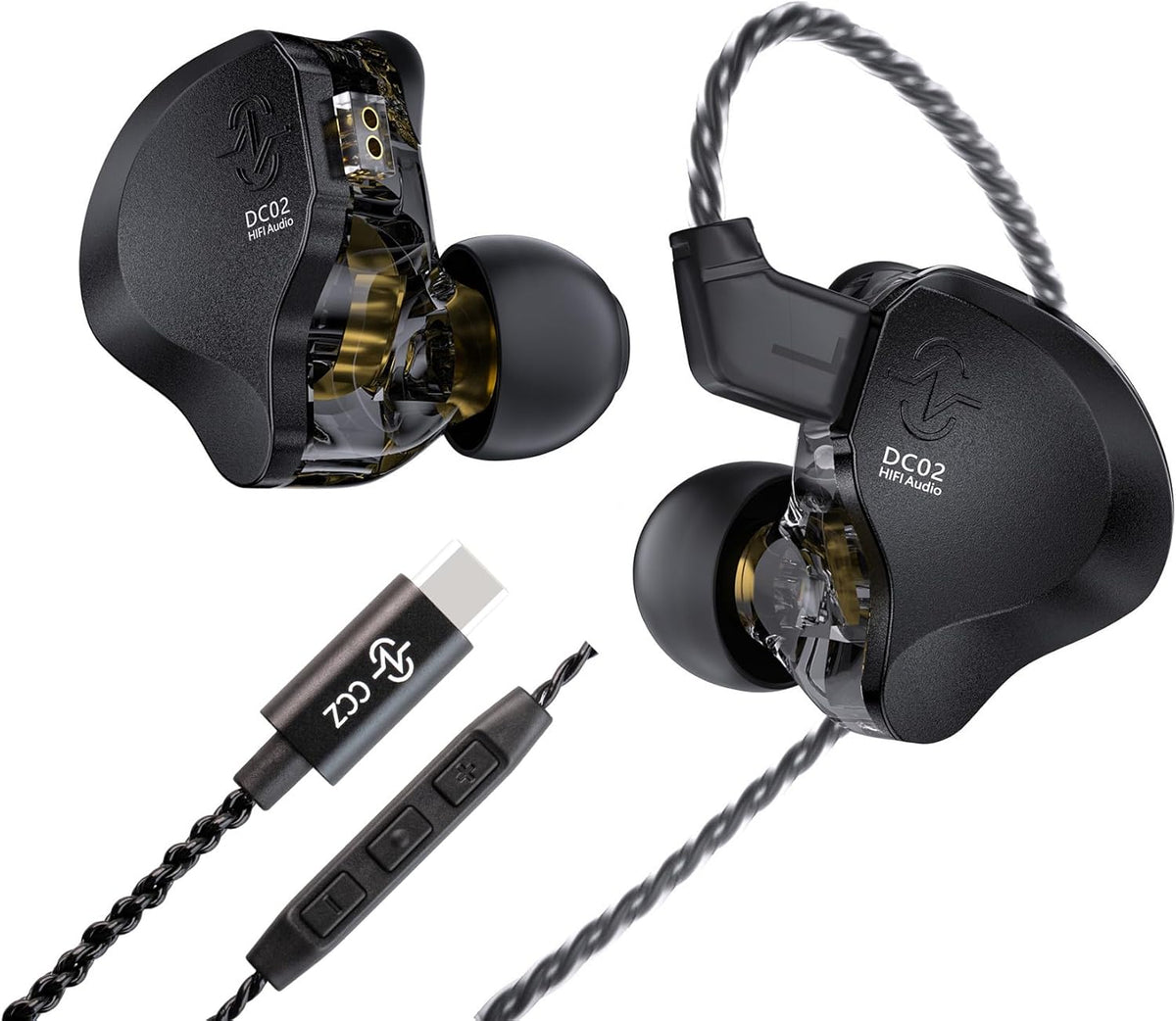 in Ear Monitor Headphones,CCZ DC02 Type-C IEM Earphone Dual Magnetic Circuit DD Wired Headphones,Professional Hifi Earphone,Stereo Sound Gaming Earbuds Headphone,CCZ In Ear Monitor for System