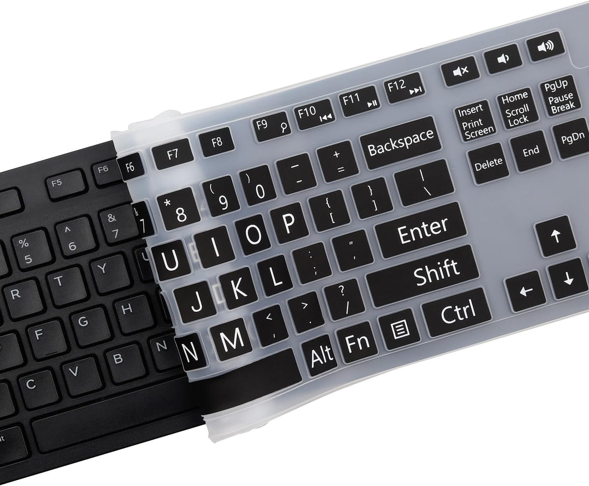 Large Print Keyboard Cover for Dell KM636 KB216 KB216t KB216d KB216p Wired & Wireless Keyboard, Dell Optiplex 5250 3050 3240 5460 7450 7050, Dell Inspiron Desktop 24" 27" 5400 5490 7790 3475 3670
