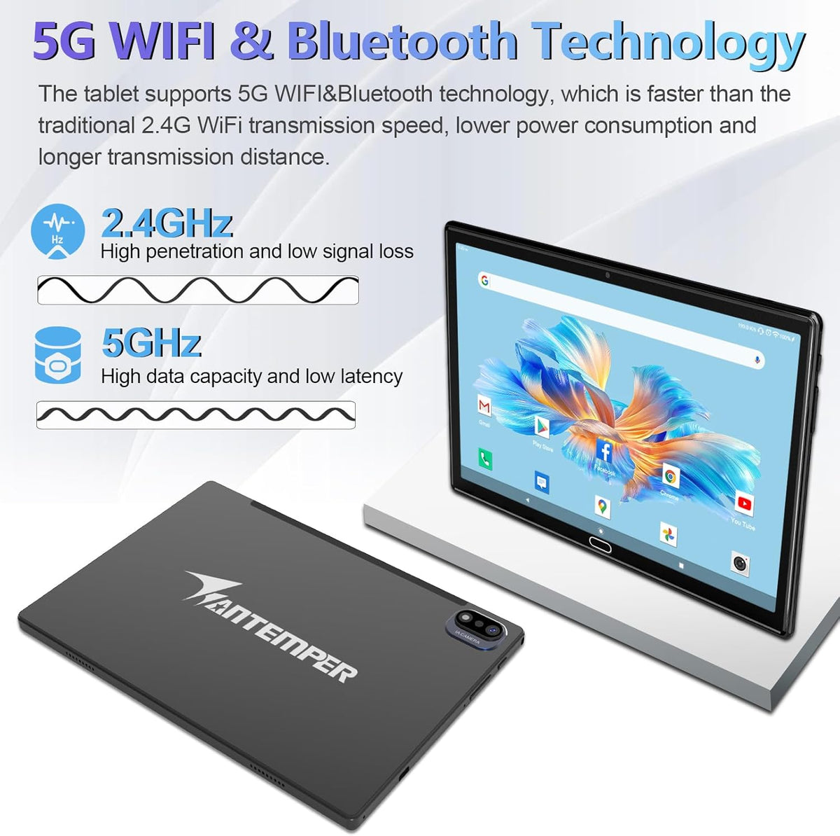 2025 Latest Android Tablet 10.1 Inch, 5G WiFi Tablets Mit 16GB RAM+128GB ROM(1TB TF),2 in 1 Tablet with Keyboard Mouse Pen-Octa-Core2.0Ghz | 7000mAh | 1080FHD | 13MP Camera | WLAN GPS -Black