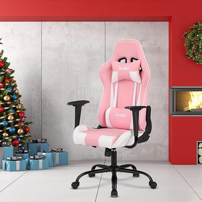 Gaming Chair for Adults PC Silla Gamer Cheap Recliner Game Ergonomic Desk with Headrest Lumbar Support High Back Video Chairs Kids Ages 8-12 Pink 3