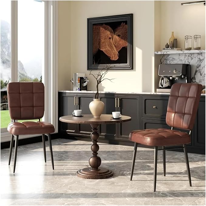 Adjustable Office Computer Chair with Armrest 2pcs Leather Upholstered Dining Chairs with Thick Cushion High Backrest and Metal Legs(Turmeric)