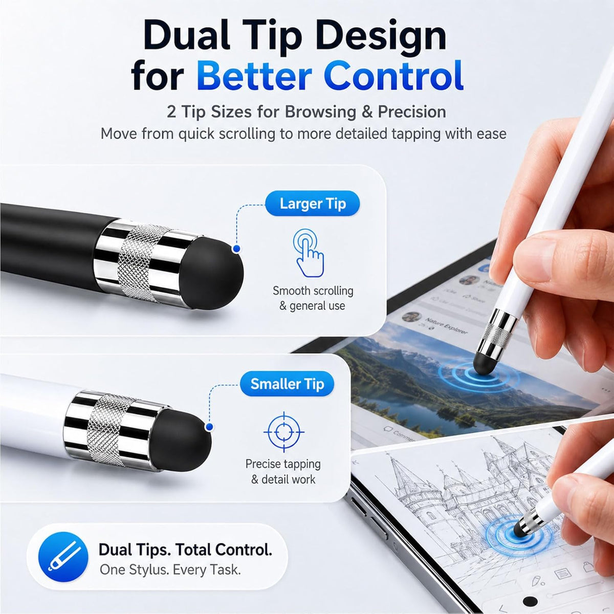 HATOKU 4 Packs Stylus Pen for iPad & Touchscreen Devices, Dual Tip Rubber Styluses, No Bluetooth/No Charging, High