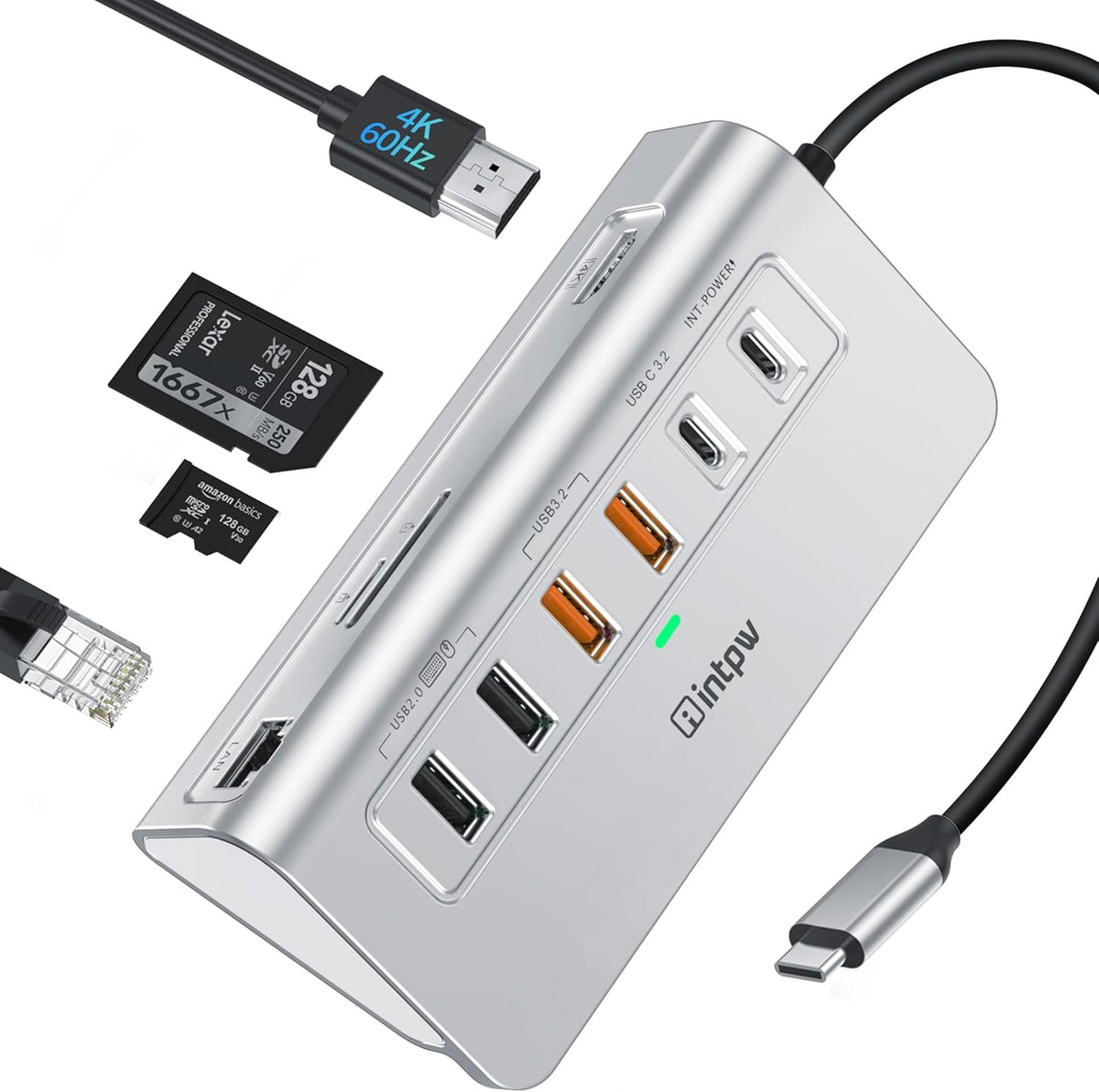 USB C Hub Ethernet, 10-in-1 USB Docking Station 10Gbps with 4K@60Hz HDMI, USB C and 2 USB A 3.2 Data, LAN, 2 USB A 2.0, PD 100W, SD/TF Ports, Powered USB Hub for Laptop, PC, iPhone 16/15, Mac