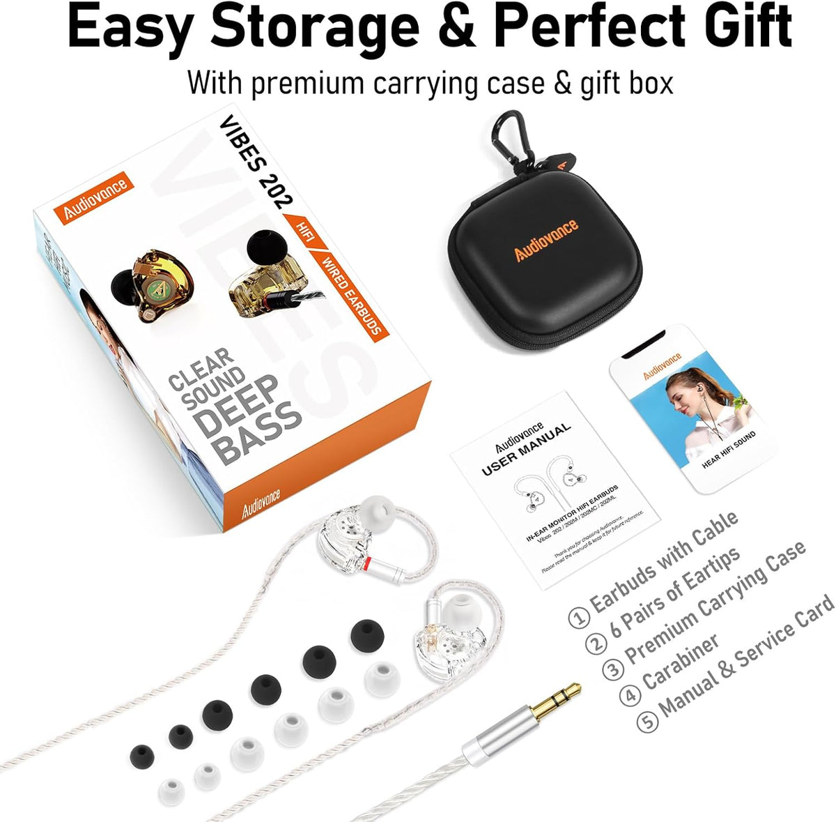 Vibes 202 Wired Earbuds - HiFi in Ear Monitor Headphones – Professional Noise-Isolating Ear Buds - Clear Sound, Deep Bass & Comfort-Fit IEM Earphones - MMCX to 3.5mm, Silver Plated Cord, Carrying Case