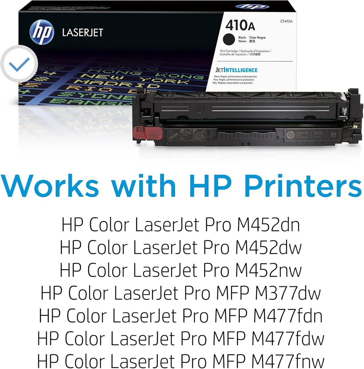 HP 410A Black Toner Cartridge | Works with HP Color LaserJet Pro M452 Series, HP Color LaserJet Pro MFP M377, M477 Series | CF410A