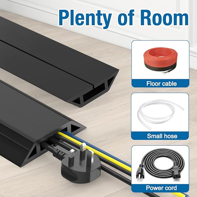 Eapele 4 ft Floor Cord Cover Heavy Duty Cable Protector, Easy to Unroll, Prevent Trip Hazard for Home Office or Outdoor Settings (Black)